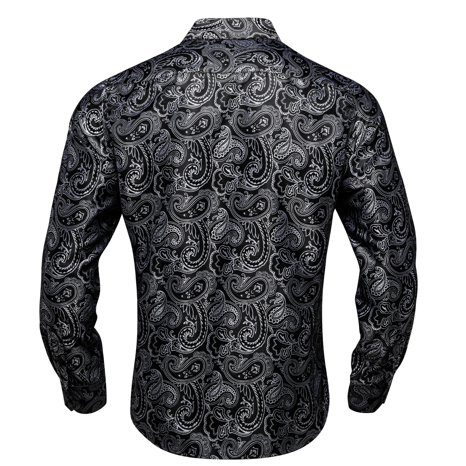 New Men's Turn-down Shirts Classic Black Long Sleeve Casual Man Blouse Fashion Print Business Social Shirt with Collar Pin