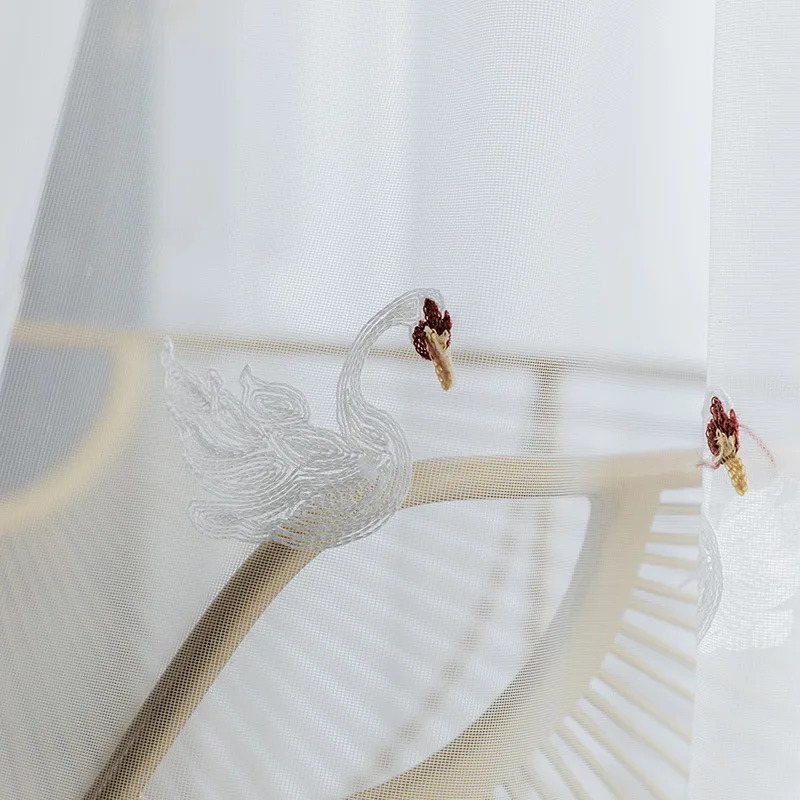 Pastoral Mesh Fabric Goose Embroidered Tulle Curtains for Bedroom Living Room Simple White Sheer Window Screens Kitchen Custom | Дом и сад