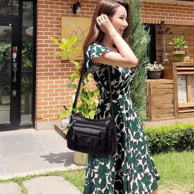 

2021 High Quality Woman Multi-pocket Shoulder Crossbody Bag Casual Soft PU Leather Solid Color Lady Bags Handbag Purse Feminina