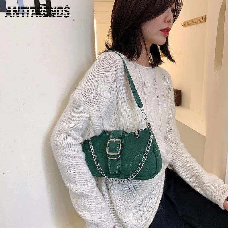 

Retro Frosted Design Woman Underarm Bag Chain Stitching Fashion Clutch Bag Autumn Winter Ladies Shoulder Armpit Small Square Bag