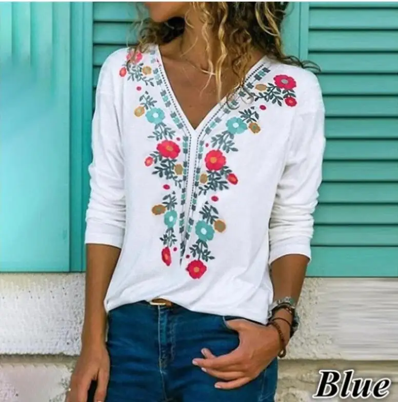 

Elegant V Neck Long Sleeve T shirt Woman Dandelion Tshirt Print Casual Shirts 2020 Fashion Streetwear Women Tops Pullover