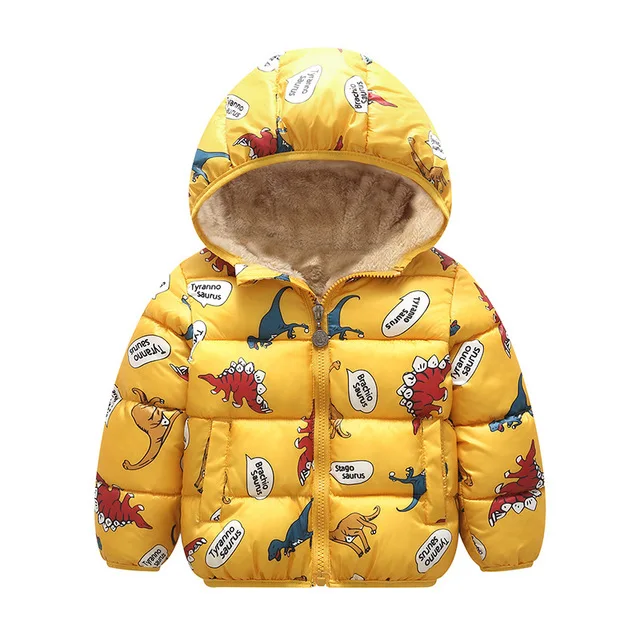 yellow dinosaur Зимняя верхняя одежда для детей пуховик для мальчиков и девочек новогодние костюмы для мальчиков, теплый жилет для малышей Детское пальто с меховым капюшоном, одежда - Цвет: yellow dinosaur