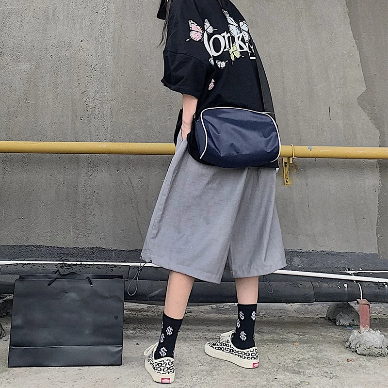 

GOOHOJIO 2020 New High Waist Women Pant Fashion Loose Denim Five Mimutes of Pants Casual Vintage Wide Leg Cool Pants for Women