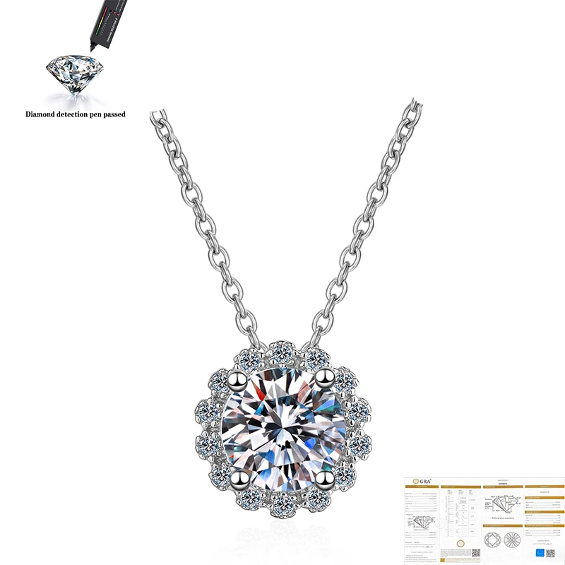 

9mm 3ct 925 silver Rhodium plating Pendant For Women Round lab diamond Luxury Moissanite Gemstone Pendant Necklace for Wedding