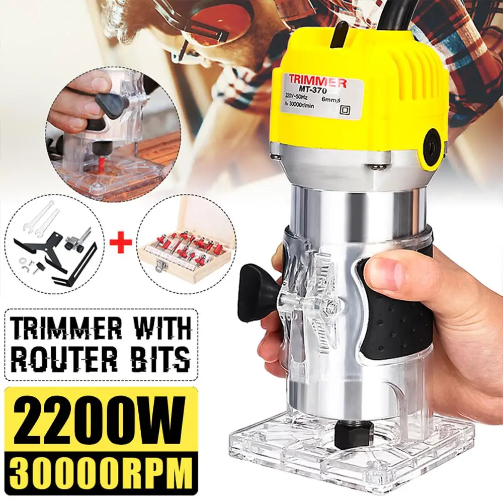 220V and Tools 110 В 220 В 2200 Вт Электрический ручной триммер 6,35 мм 1/4 Дерево Фрезы обрезки машина для резки и резьбы деревообрабатывающий ламинатор инструмент - Цвет: 220V and Tools