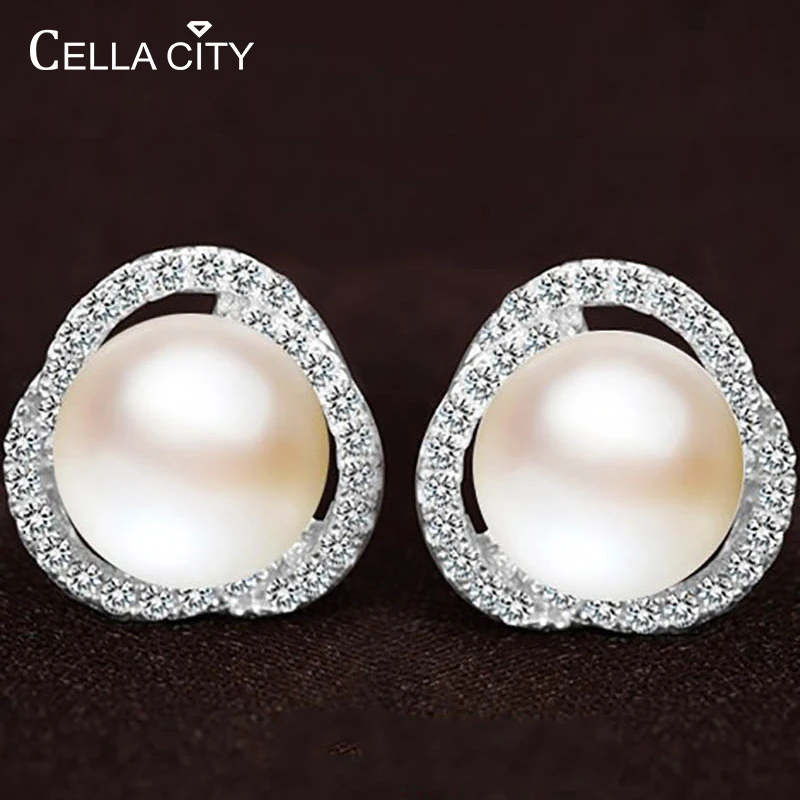 Женские корейские серьги из серебра 925 пробы с натуральным пресноводным жемчугом