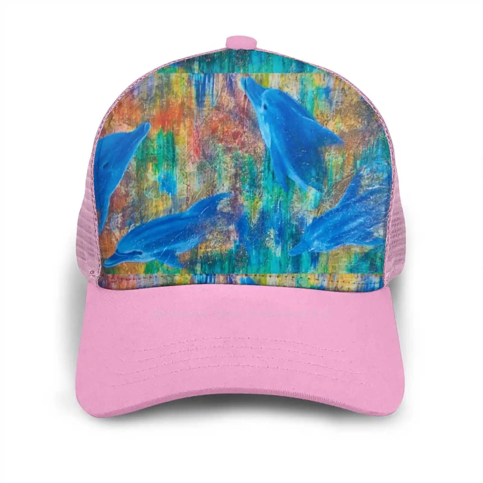 

Dolphin Dreaming Mixed Media Painting For Black Gray Navy Army Fashion Cap Hat Animal Marine Animals Dolphin Dreaming Dolphin
