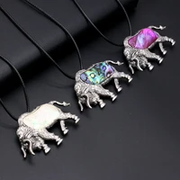 natural abalone shell animal pendant necklace cute bull shape alloy shell pendant necklace for making diy jewerly gift 35x35mm