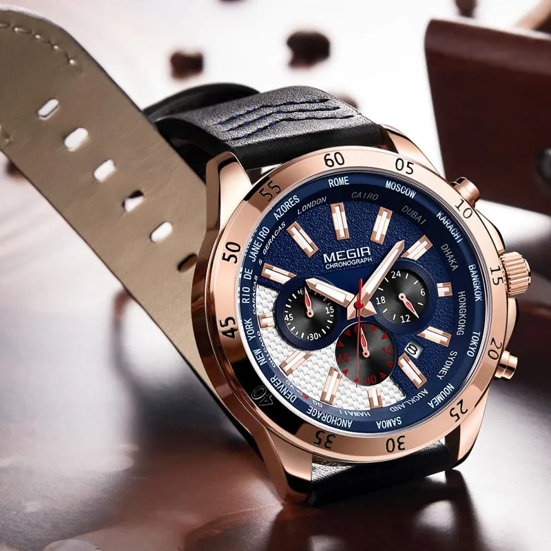 MEGIR новые роскошные Брендовые Часы для мужчин хронограф мужские спортивные часы