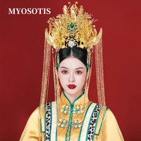 retro big head crown classical chinese wedding phoenix queen hairwear brides hair jewelry accessories tassel wedding headpiece