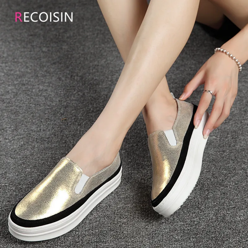 Осенние женские туфли из натуральной кожи RECOISIN 2020 обувь на плоской платформе без