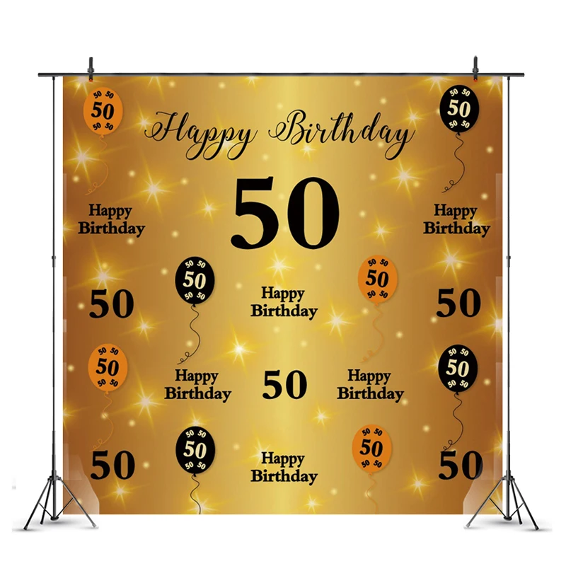 Customied Gold 50th Photo Backdrop Adult Happy Birthday Party Celebration Photography Background Decoration Studio Prop Banner