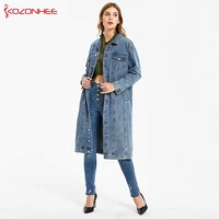 fashion blue inelastic women long denim coat jeans coats casual pocket jackets women vintage jeans jacket 07