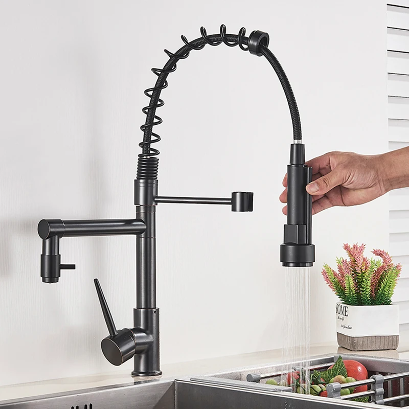 Современный черный пружинный смеситель для кухонной раковины 360 градусов