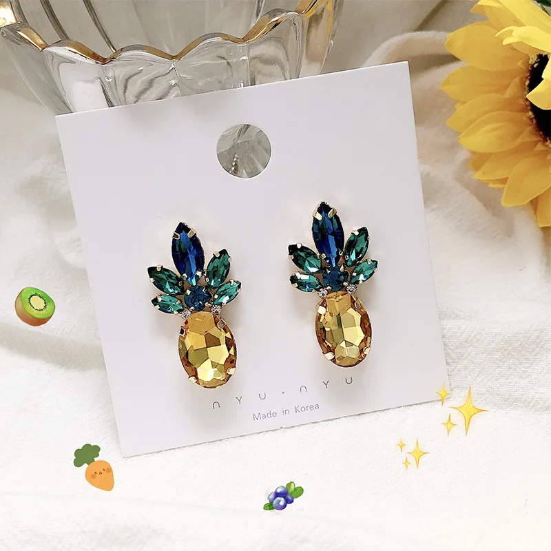 Милые серьги-гвоздики в форме ананаса с кристаллами для женщин Модная бижутерия