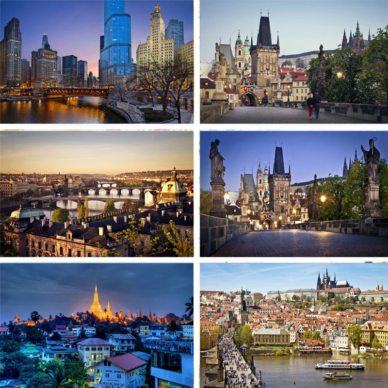 Виниловый фон для фотосъемки с изображением городских зданий по всему миру