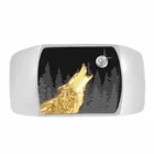 Мужские панковские модные серебряные золотые Волк Луна Черный Ночной лес кольца на палец размер 6-11
