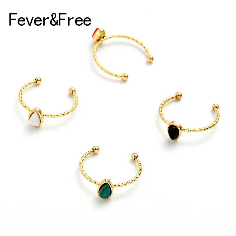 

New Bohemian Gold Plated Single Rings For Women With Water Drop Stone Open Adjustable Fashion Rings Party Jewelry Gift