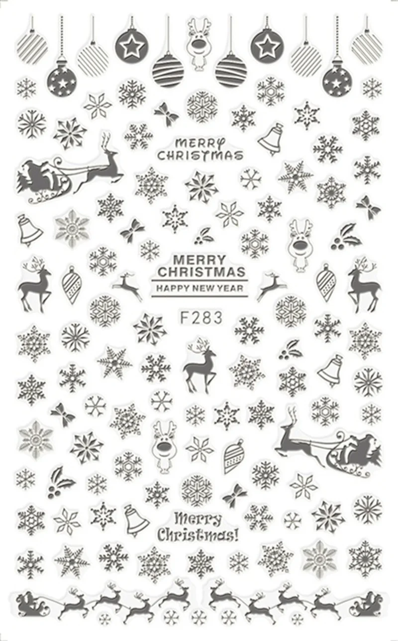 1 лист 3D белого золота рождественские слайдеры наклейки для ногтей снежинки