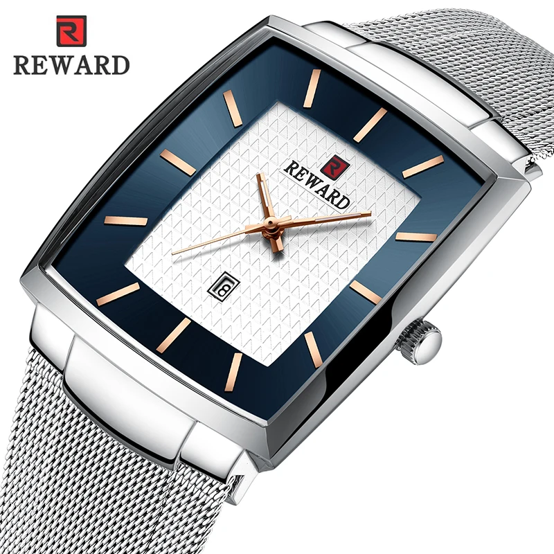 Квадратные мужские часы модные ультратонкие сетчатые водонепроницаемые