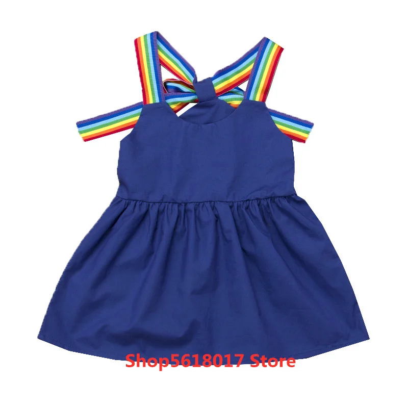 

Spring And Summer 2021 New Rainbow Suspender Skirt Popular Girl's Bow Dress In Stock