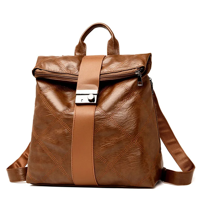 Brown Backpack Противоугонные школьные сумки mochila feminina водонепроницаемые дорожные винтажные большие сумки для ноутбука Коричневый кожаный рюкзак для женщин корейский дизайнер - Цвет: Brown Backpack