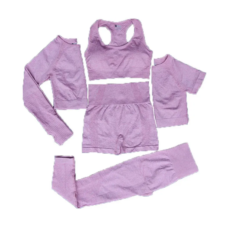 

2/3/5PCS High Waist Leggings Sports Suits Seamless Women Yoga Set Workout Sportswear Gym Clothing Fitness Long Sleeve Crop Top