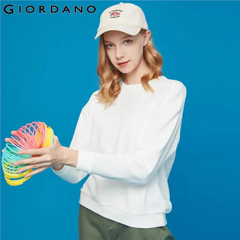 Giordano/Женская толстовка однотонного цвета с круглым вырезом, свободная, расслабляющая, Sudadera Mujer, длинный рукав, Moletom Feminino 05329798