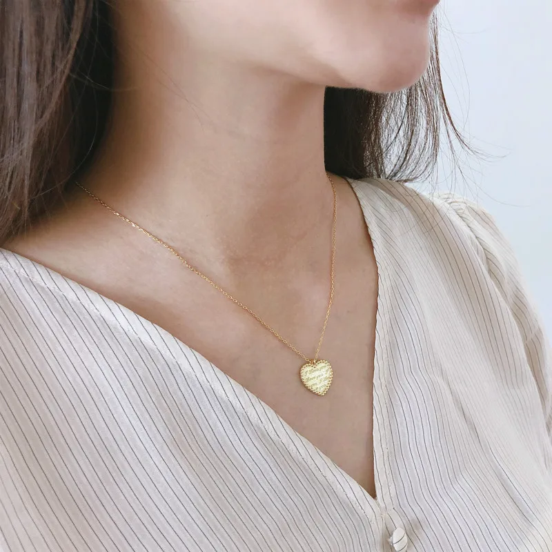 

Heart Shape Letter Gold Real 925 Sterling Silver Necklace For Women Necklaces & Pendants Fashion Chain Fine Jewelry Gift Flyleaf