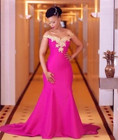 applique lace african prom dresses 2022 black girls fuchsia dress evening wear plus size mermaid vestido de fiesta de boda