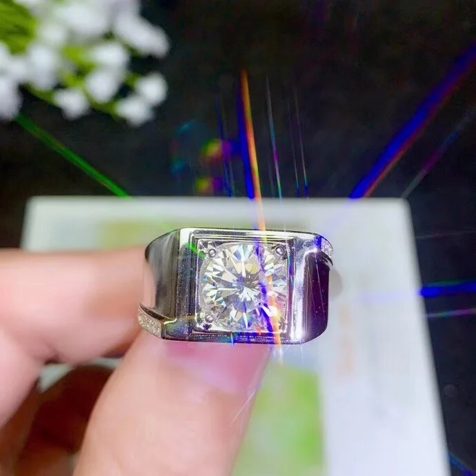 Kkmall Store круглое серебряное кольцо Moissanite 1.00ct D VVS роскошное свадебное кольцо Moissanite для мужчин серебряное кольцо 925