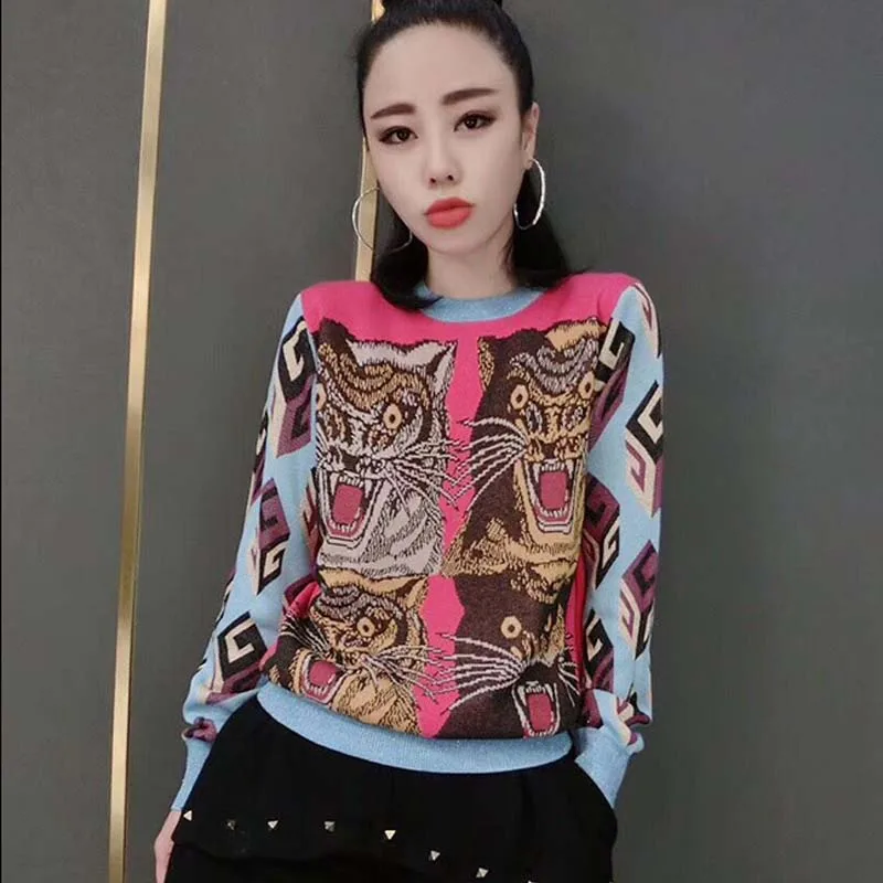 Весенне-осенний шелковый свитер с тигровым принтом женский тонкий и свободный