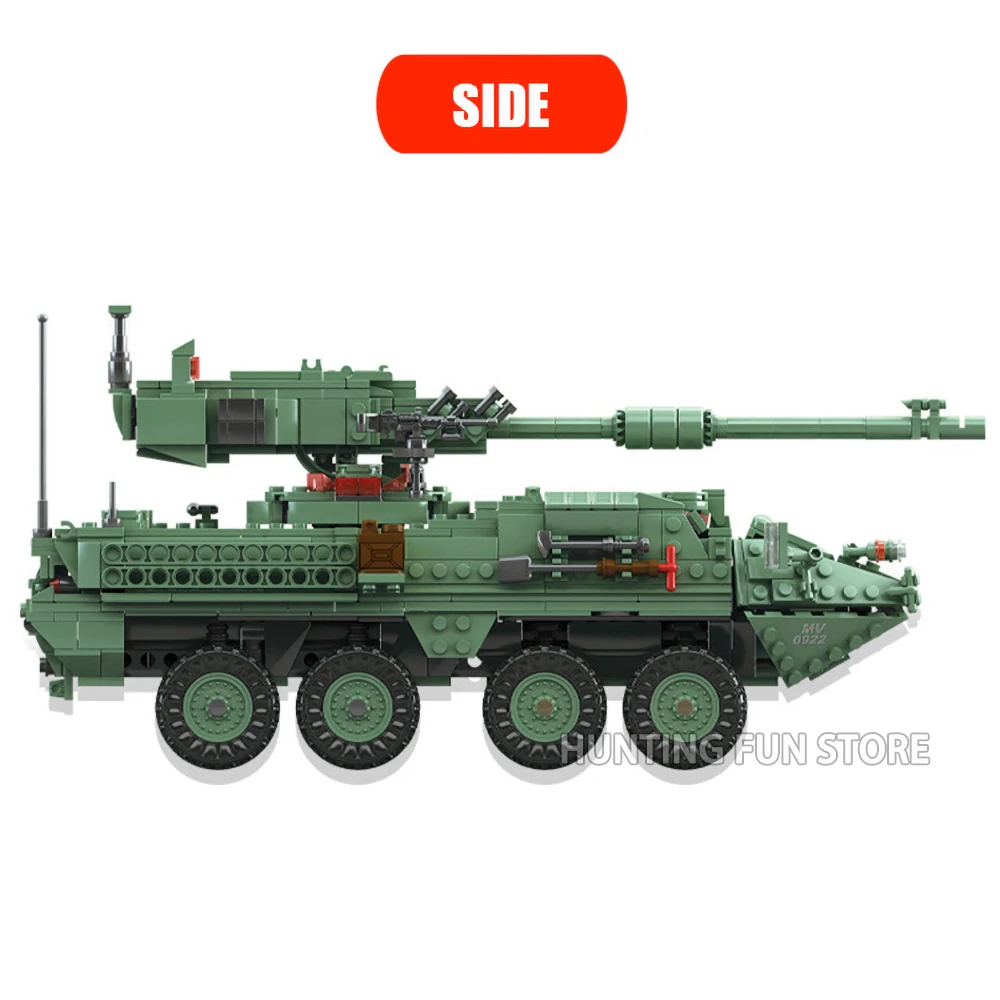 

1672Pcs WW2 Moden US Army Tank Military MGS-M1128 Armored Vehicles Set 3in1 Creator Model Building Blocks Bricks Toys Kids Boys