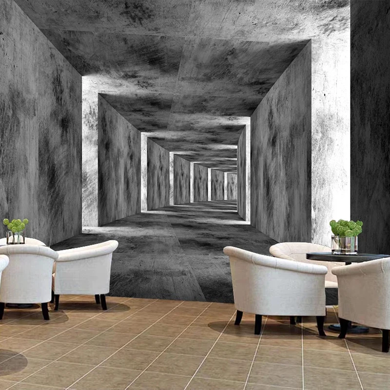 Пользовательские фотообои цементная стена 3D стереоскопический коридор