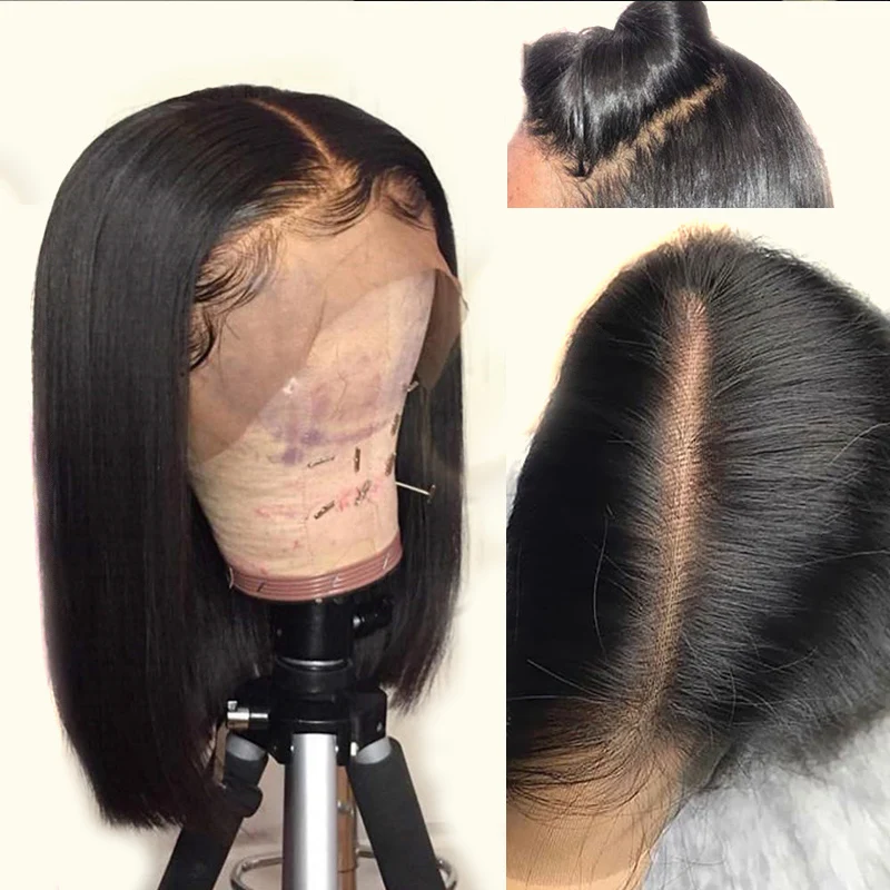 

Pre Plucked Deep Part 13X6 Lace Front Wig With Baby Hair Silky Straight Short Bob Wigs Virgin Human Hair Brazilian Black Women