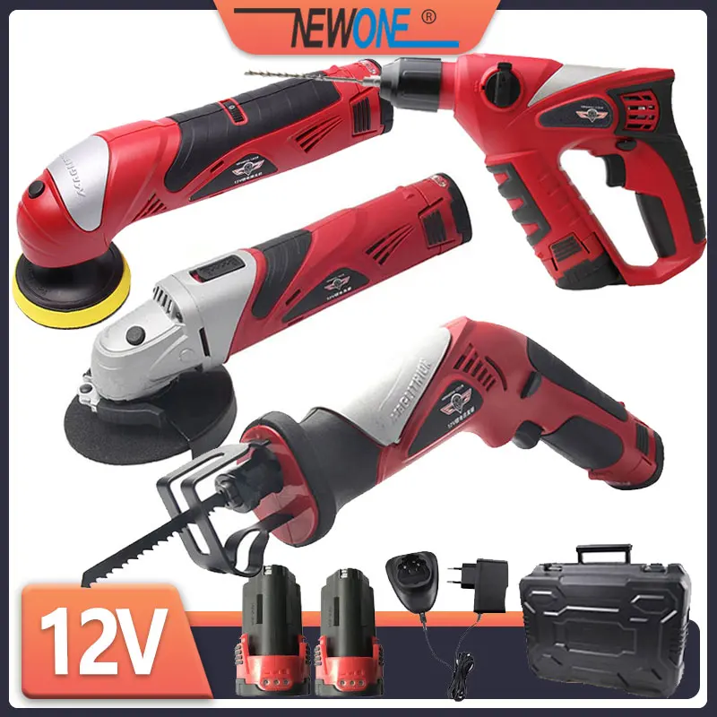 

12V Cordless lithium battery power tool set， Car Polisher machine Cleaner ，Reciprocating Saw，Angle grinder,Hammer Impact Drill