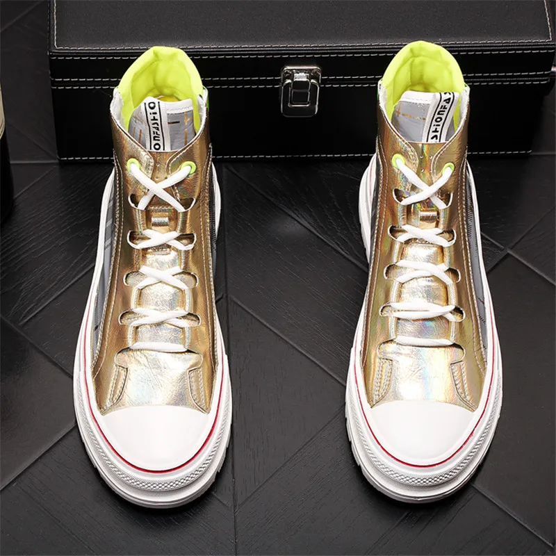 Gold Silver Hip-Hop High Tops Young Men Sneakers Trainers Flat Skateboard Shoes Zapatillas Hombre | Обувь