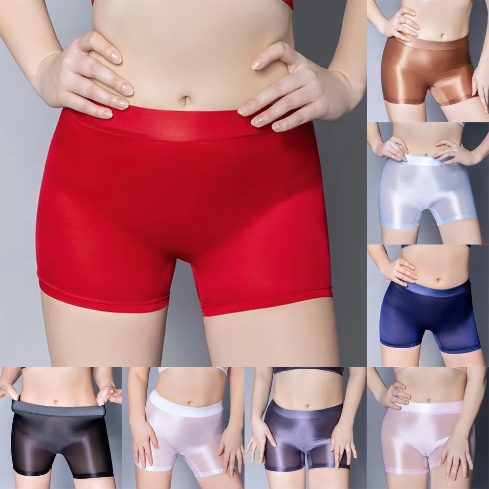 

Women See Through Underwear Stretch Oil Shiny Glossy Panties Boxer Shorts Seamless Bottom Sexy Lingerie трусы женские 2021 New