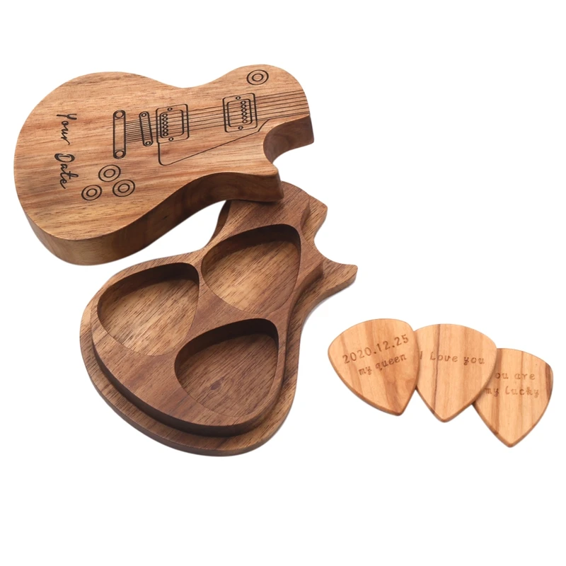 

Guitar Picks Any Message 3 Pack Guitar Wooden Box Holder Music Gift For Acoustic Electric Bass Guitar Ukulele