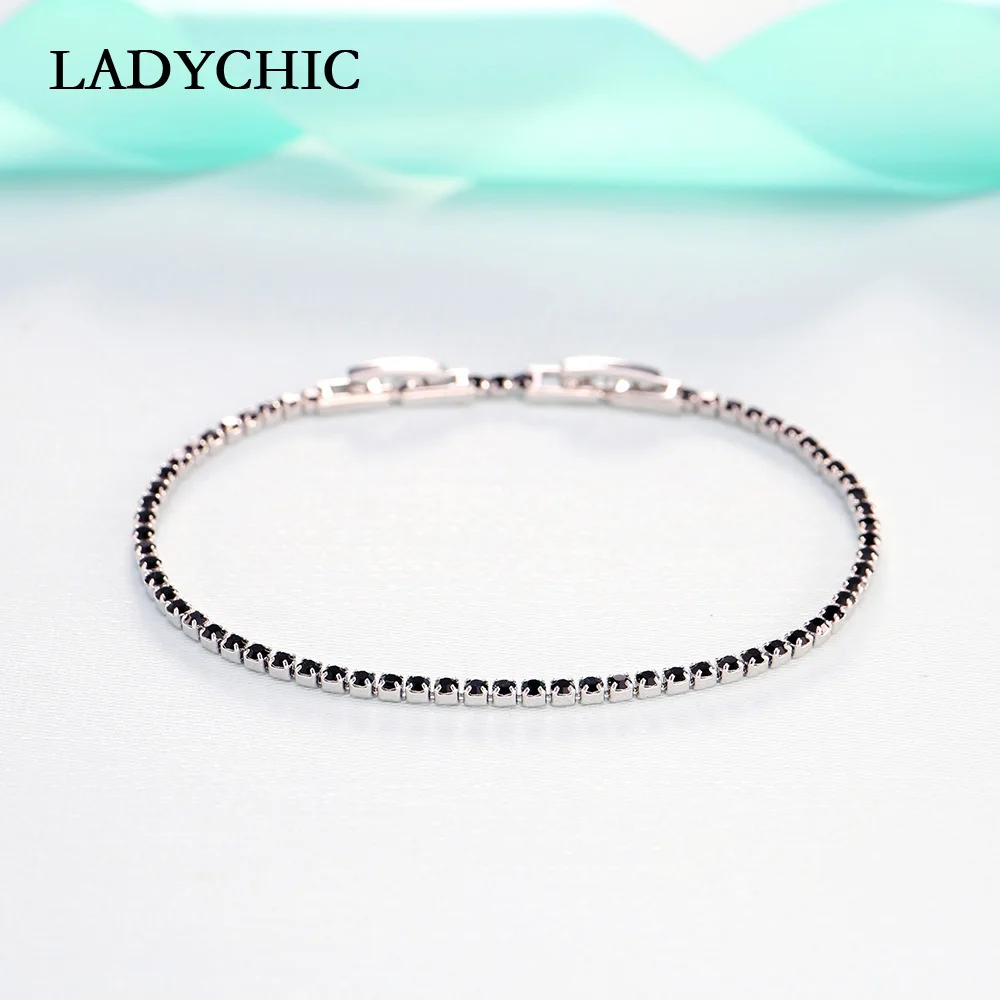 Женские узкие теннисные браслеты LADYCHIC 3 цвета голубые зеленые черные с