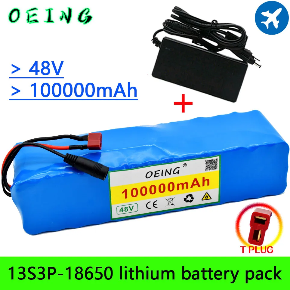 

Оригинальный комплект литий-ионных аккумуляторов T Plug 48V100Ah 1000w 13S3P 48В для электровелосипеда, скутера 54,6 в с зарядным устройством BMS + 54,6 в