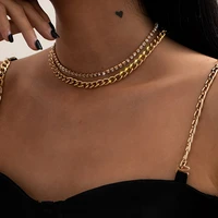 fashion multilayer double layer necklace for women shiny crystal clavicle chain simple boho collar punk choker party jewelry