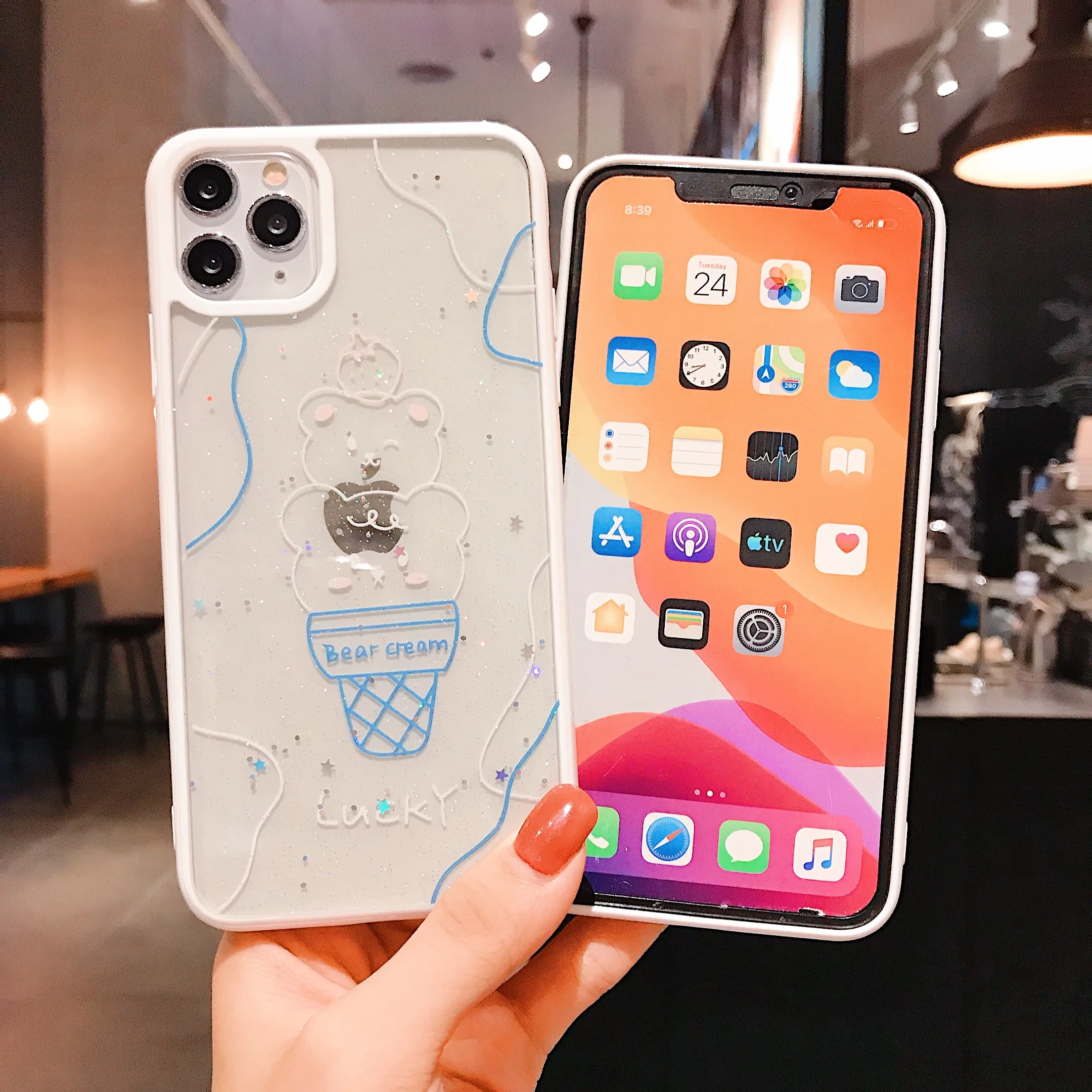 

Strawberry ice cream bear is suitable for iphone11ProMax mobile phone case 7 / 8plus x xsmax xr protective cover