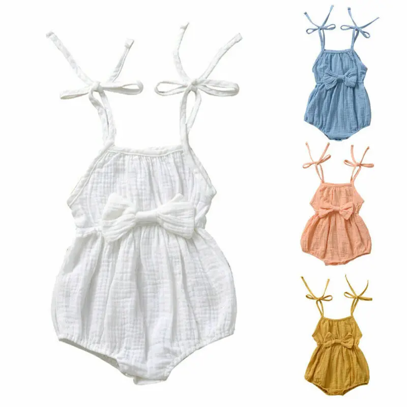 

AA 2020 Baby Girls Bodysuit Summer Lace Up Sleeveless Jumpsuit Outfit Newborn Kids Infant One Piece Clothes
