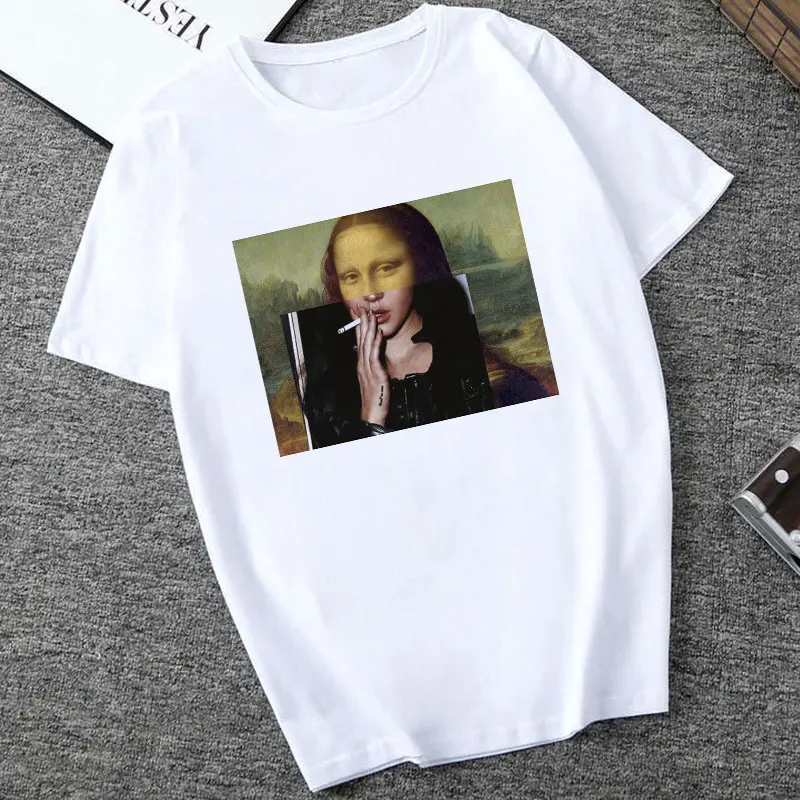 2449 Mona Lisa Spoof персональные футболки женские модные футболки Harajuku летние с коротким рукавом и круглым вырезом белые Топы Рубашки Camiseta Femina - Цвет: 2449