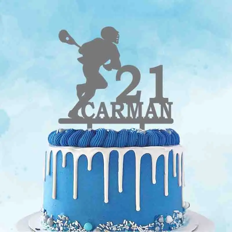 

Personalized Lacrosse Cake Topper Custom Name Age Man Playing Hockey For Lacrosse Player Birthday Party Cake Decoration Topper