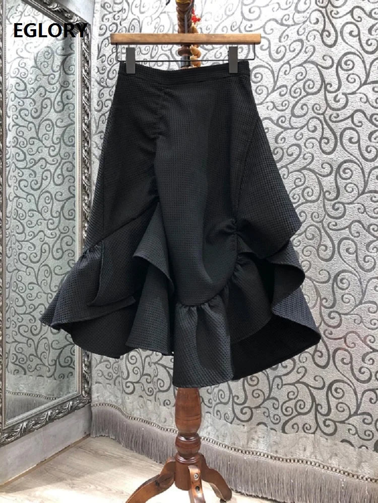 

European Style 2021 Spring Summer Skirt Women Ruffle Sexy Asymmetrical Black Skirt Ladies Casual Sexy Party Club Skirt Clothes