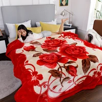 bright red flannel blanket winter soft throw cover on sofa bed adult home textile rose flower bedspread travel blankets 552362