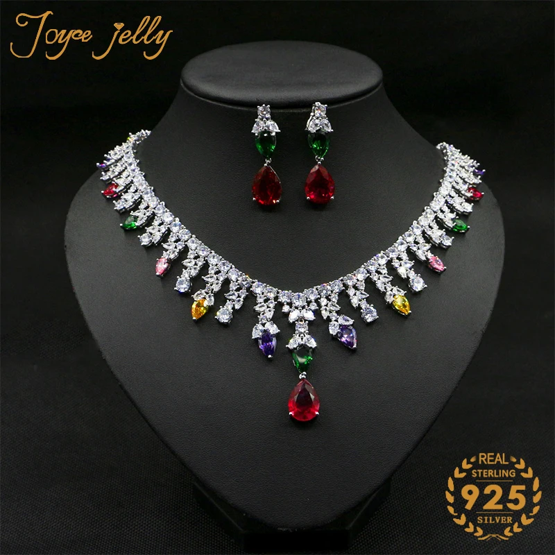 

JoyceJelly classic 925 sterling silver bridal jewelry sets with ruby emerald sapphire gemstones zircon women party gift