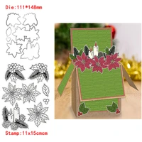 holly leaves flowers candles metal cutting diestransparent clear stamps for diy scrapbooking album paper cards